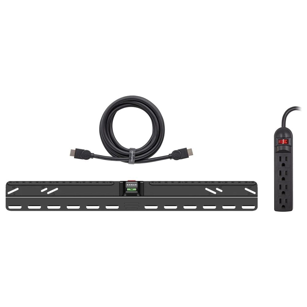 Sanus No Stud TV Wall Mount for 32" - 90" TVs with HDMI Cable and 4-Outlet 300J Surge Protector Power Strip in Black, , large