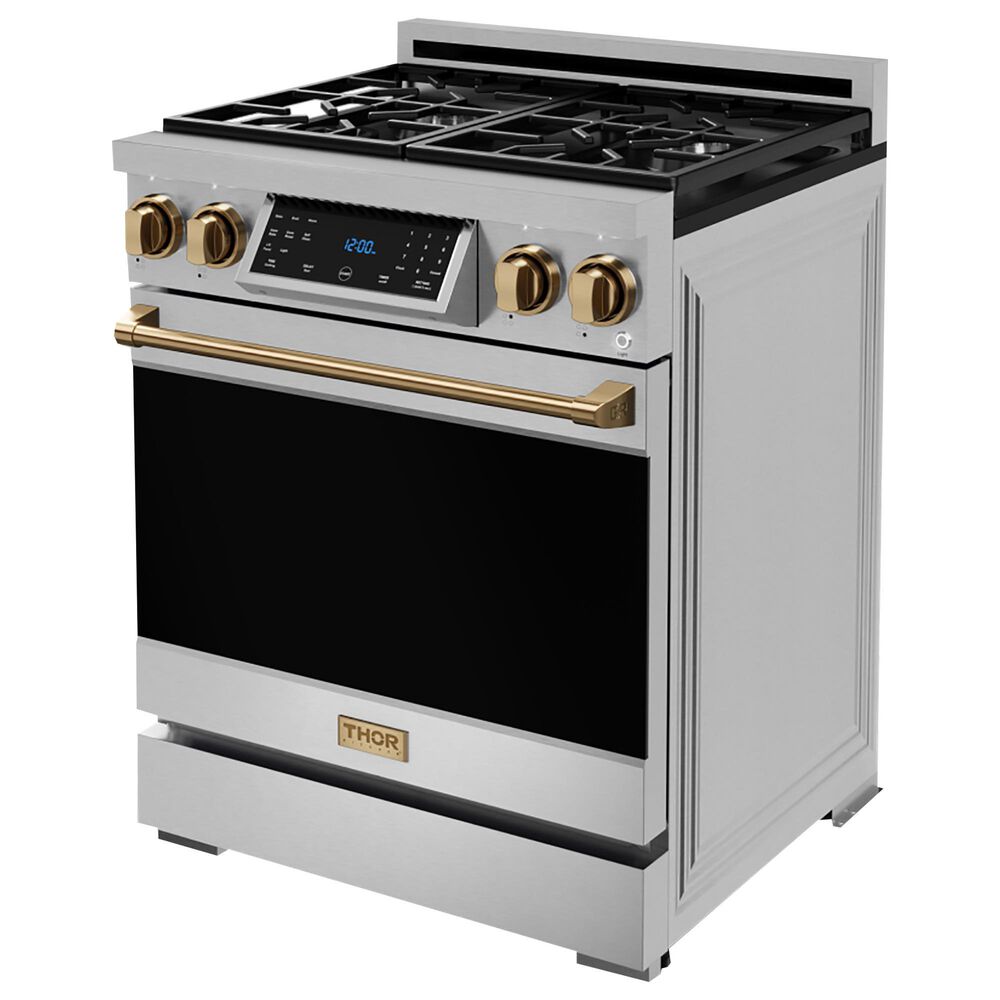 Thor Kitchen Gordon Ramsay 4.55 Cu. Ft. 30&quot; Professional Liquid Propane Range with Bronze Handle Kit in Stainless Steel, , large