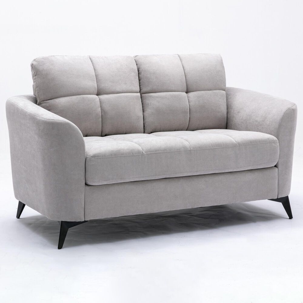 HOMLUX 60"W Modern Woven Fabric Loveseat with Tufted Cushions and Metal Legs in Light Grey, , large