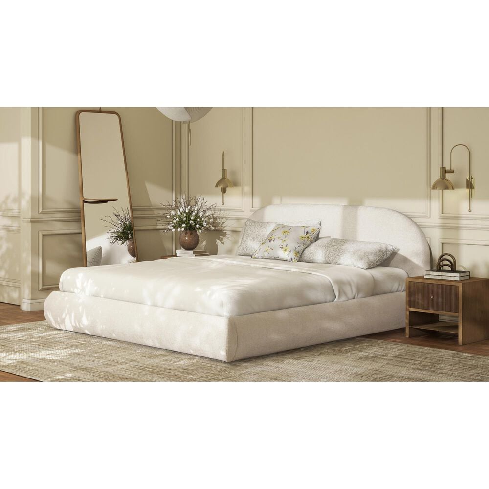Jennifer Taylor Home Archie Puffy Grounded Queen Upholstered Platform Bed in Almond White, , large