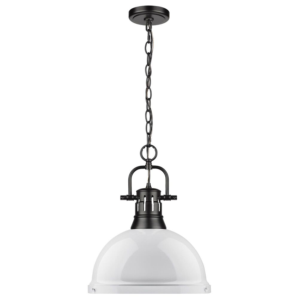 Golden Lighting Duncan 1-Light Pendant with Chain in Matte Black and Glossy White, , large