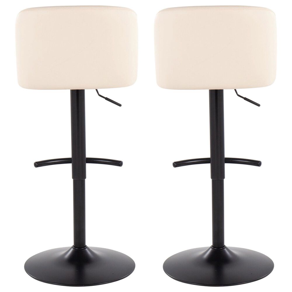 LumiSource Toriano Swivel Adjustable Bar Stool with Cream Faux Leather Upholstery in Black (Set of 2), , large