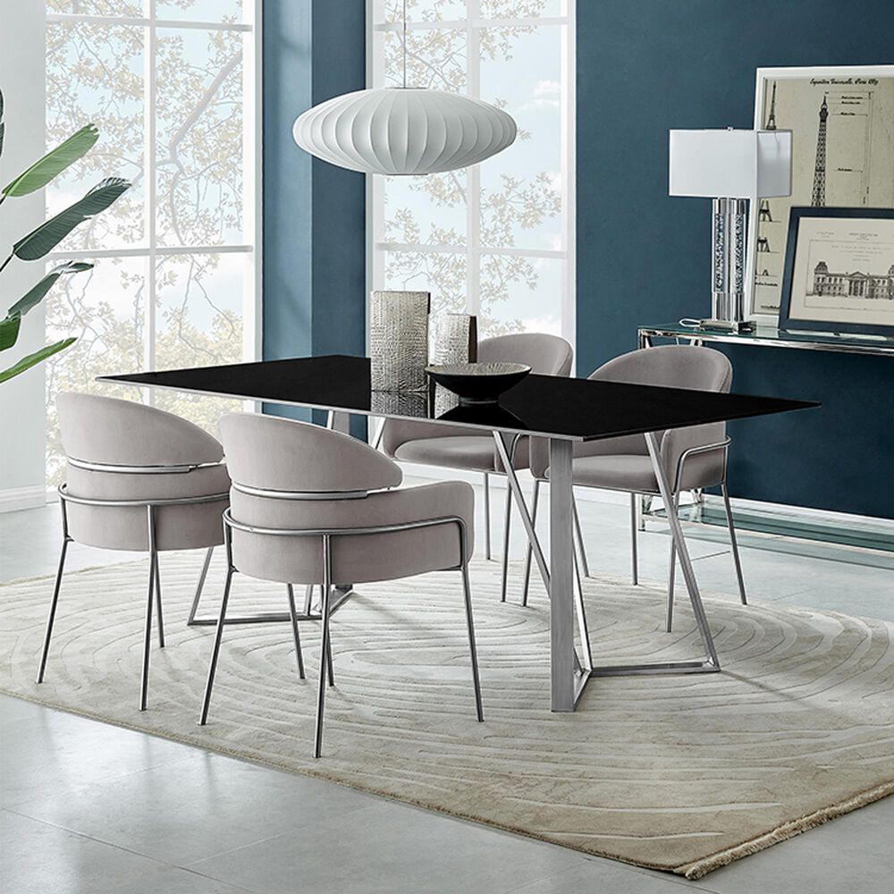 Blue River Cressida/Portia 7-Piece Dining Set in Black and Brushed Stainless Steel, , large