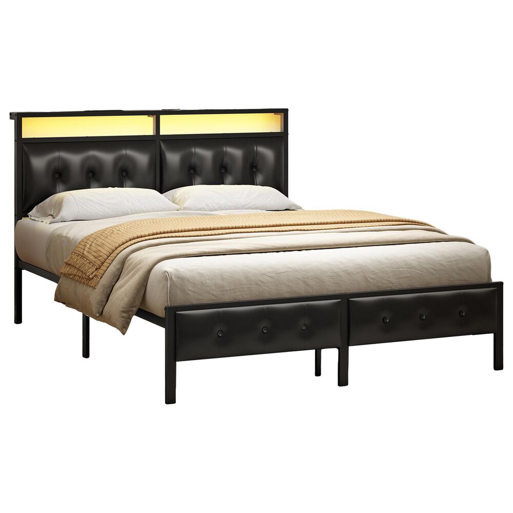 HOMLUX Queen Upholstered Platform Bed with 12.6" Under-bed Storage in Black, , large