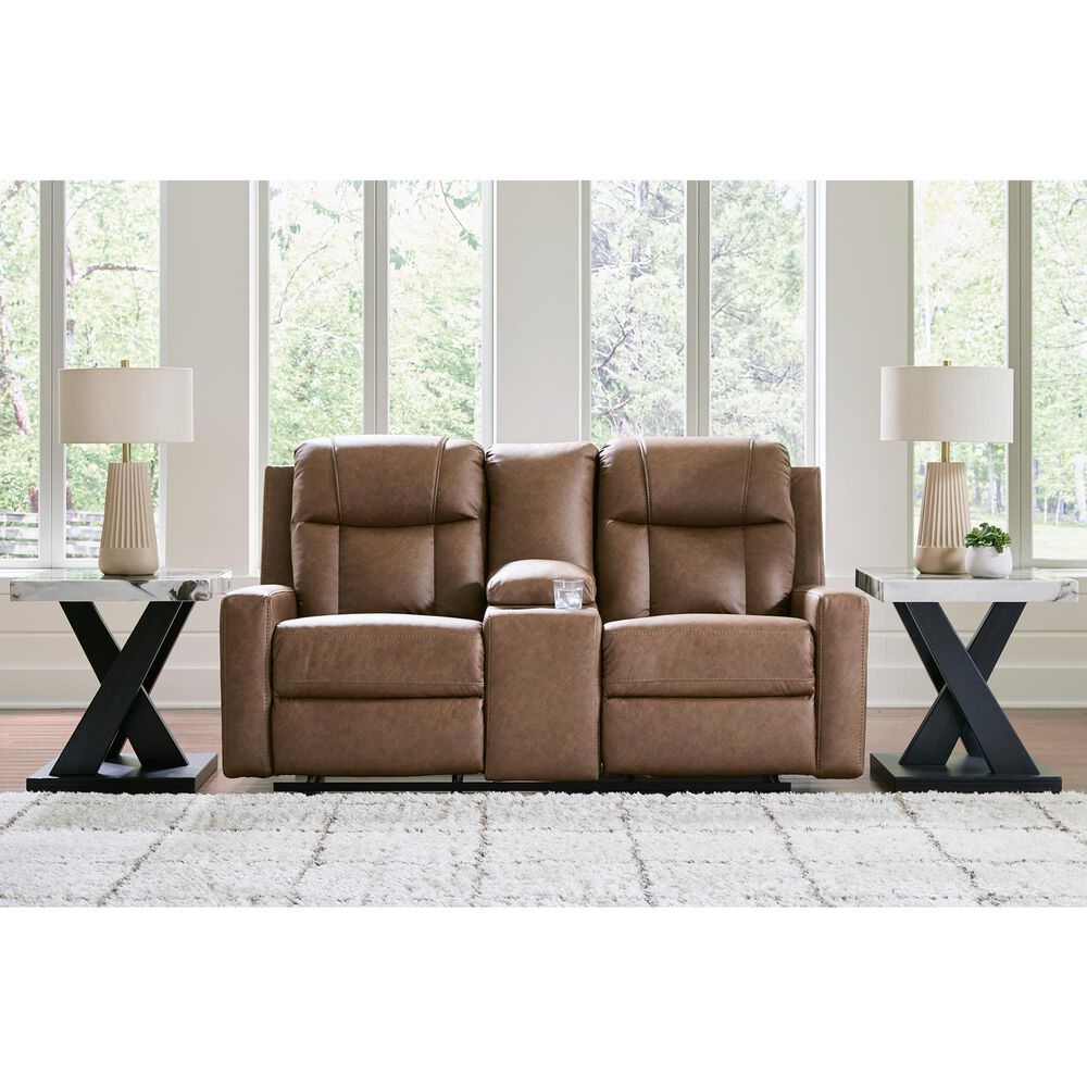 Ashley Mackmenville Manual Double Reclining Loveseat with Console in Caramel, , large