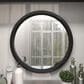 Maple and Jade 32" Round Wood Wall Mirror in Matte Black, , large