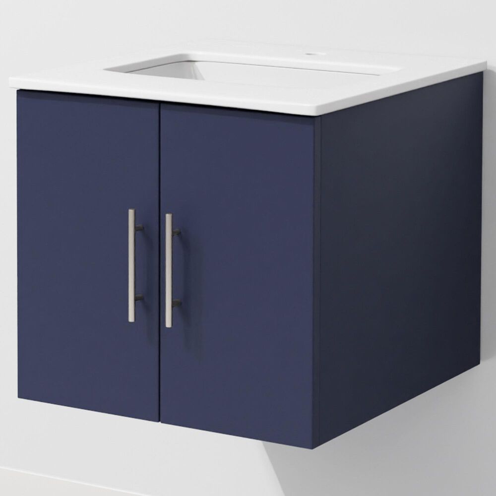 Lexora Home Geneva 24" Single Bathroom Vanity in Navy Blue with 2 cm White Quartz Top and Rectangular Sink, , large