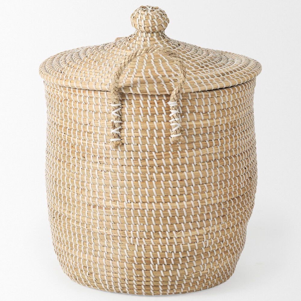 Mercana Olivia Basket with Lid and Handles in Beige (Set of 3), , large