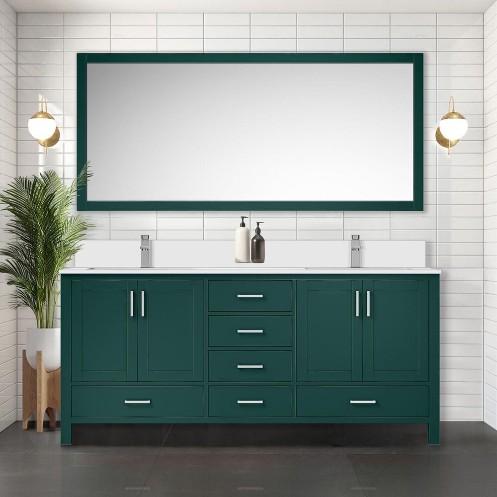 Lexora Home Jacques 72&quot; Double Bathroom Vanity in Green with 2 cm White Cultured Marble Top and Rectangular Sinks, , large