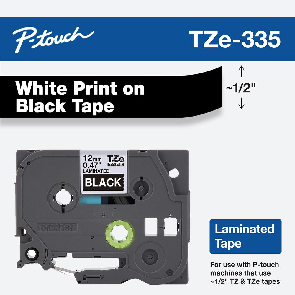 Brother 12mm Tape in White on Black for P-Touch, , large