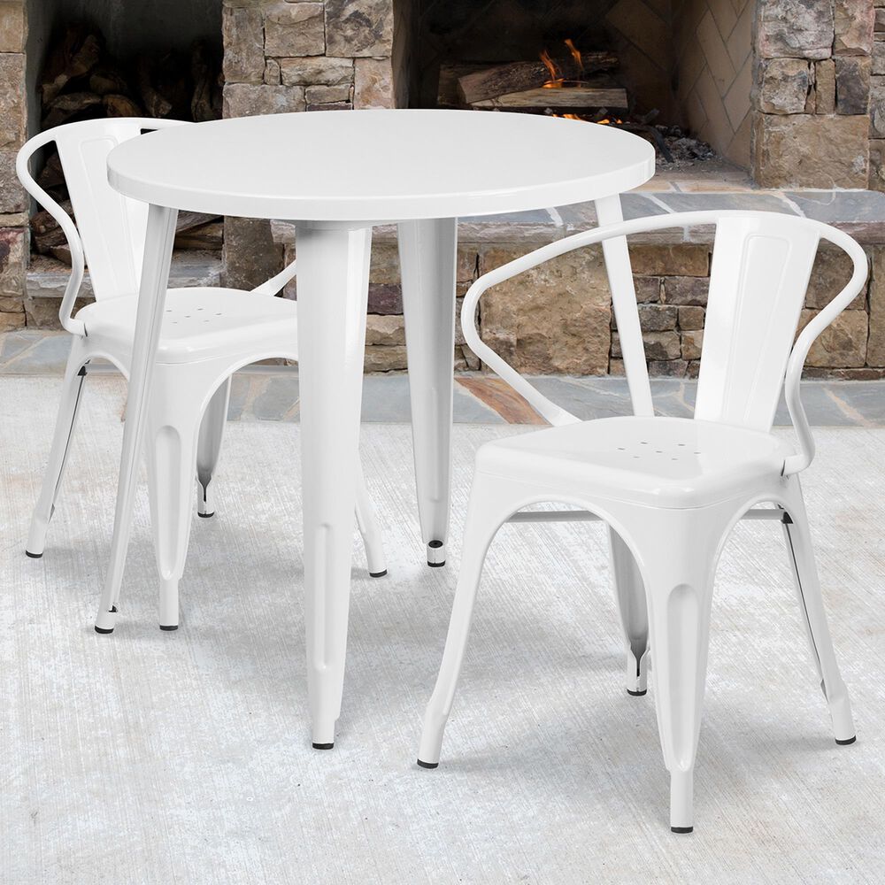 Flash Furniture 3-Piece Metal Bistro Table Set in White, , large