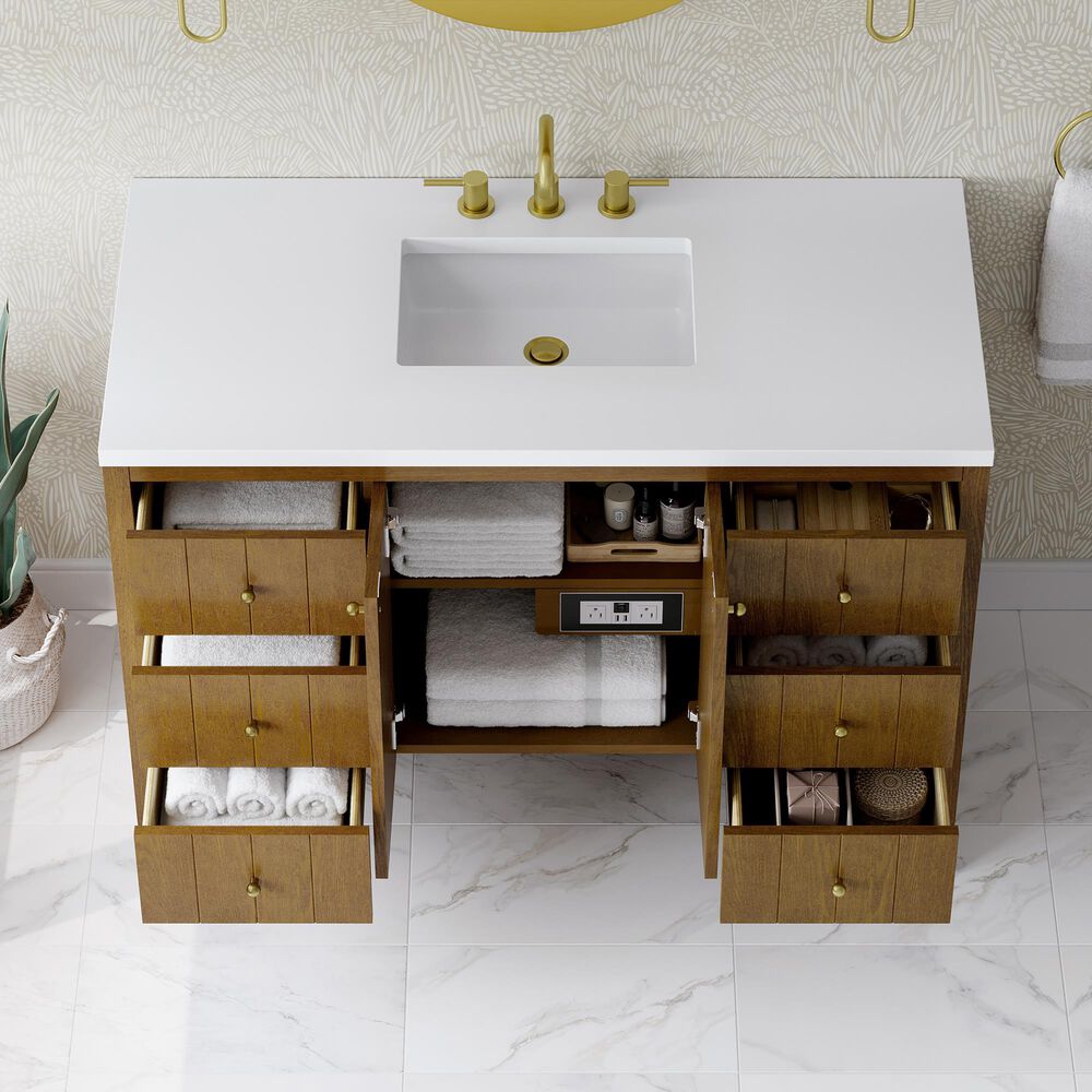 James Martin Hudson 48" Single Bathroom Vanity in Honey Oak with 3 cm Parisien Bleu Silestone Top and Rectangular Sink, , large