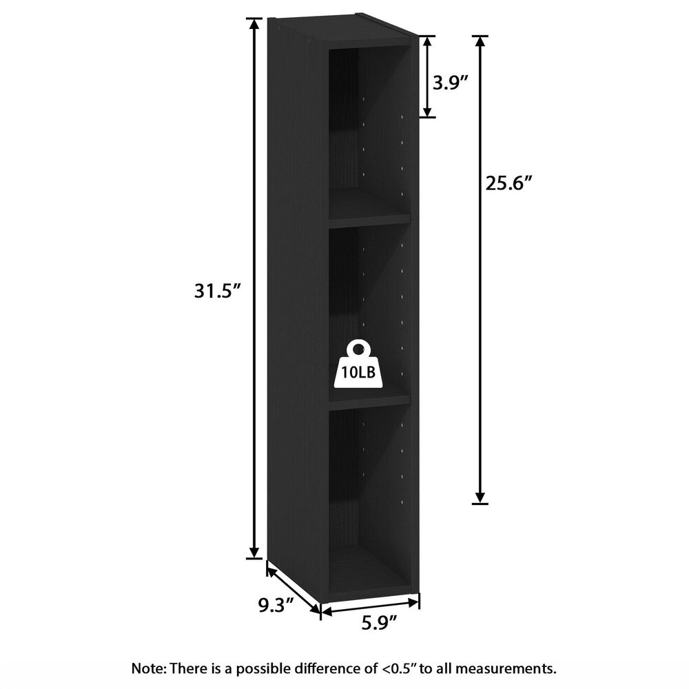 HOMLUX 6" 3-Tier Space Saving Bookcase with Open Adjustable Shelves in Blackwood, , large