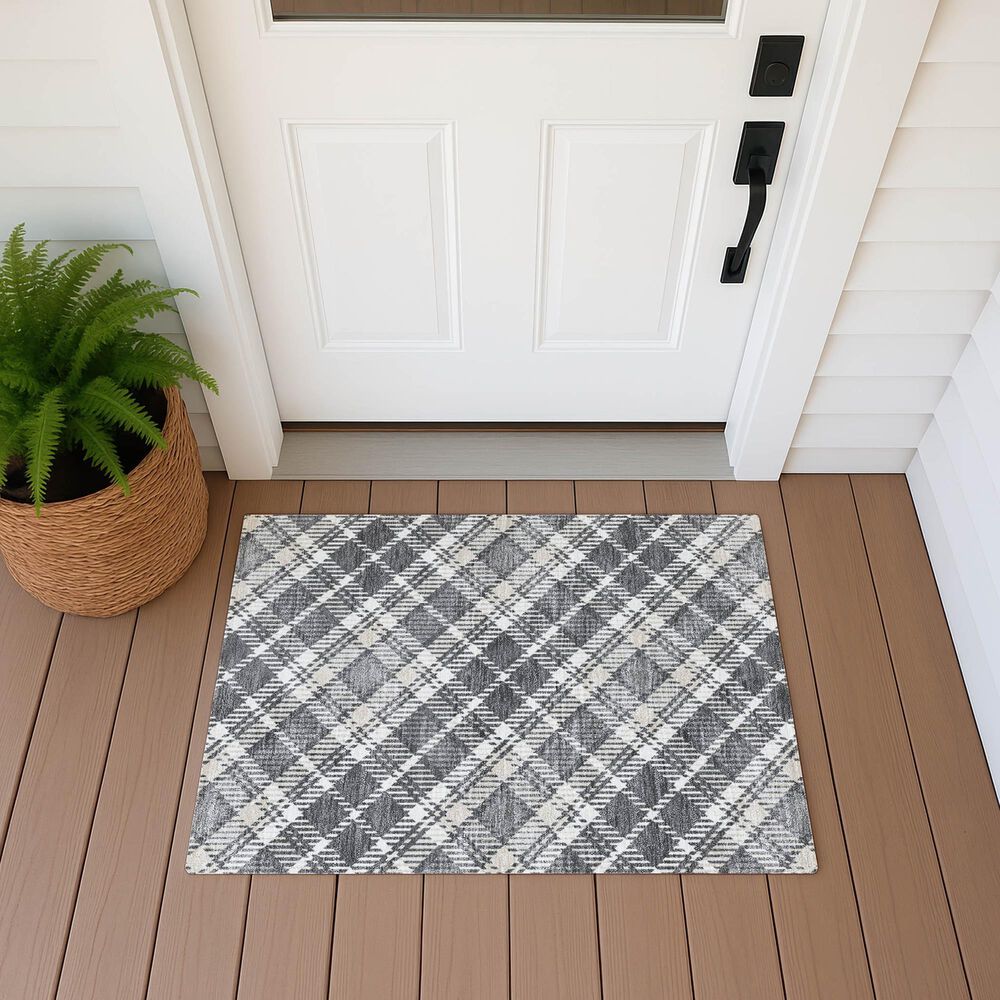Dalyn Rug Company Soft Essentials Plaid Gray 1'8" x 2'6" Indoor/Outdoor Area Rug, , large