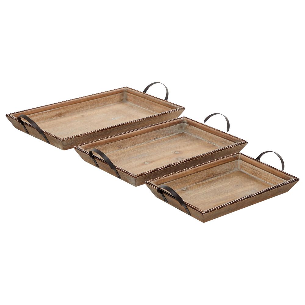 Maple and Jade Coastal Wood Tray Set of 3 in Brown and Black , , large