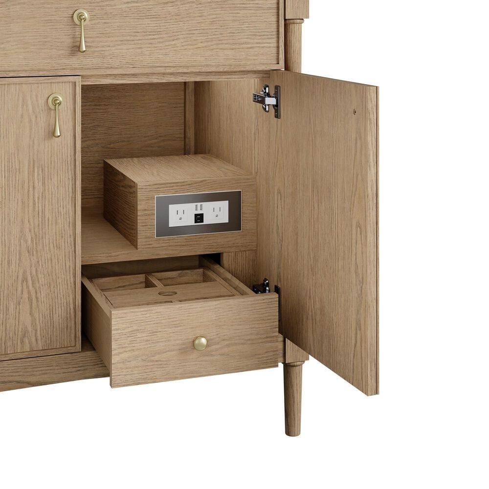 James Martin Kinnsden 36" Single Bathroom Vanity in Weathered Oak with Single Hole 3 cm White Zeus Silestone Top and Rectangular Sink, , large