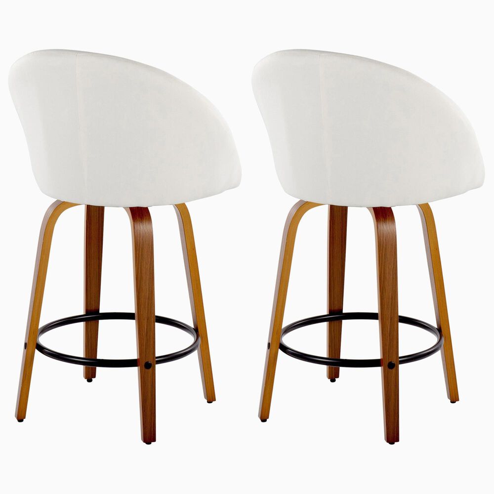 LumiSource Matisse 26" Swivel Counter Stool with Cream Fabric Upholstery in Walnut and Black (Set of 2), , large