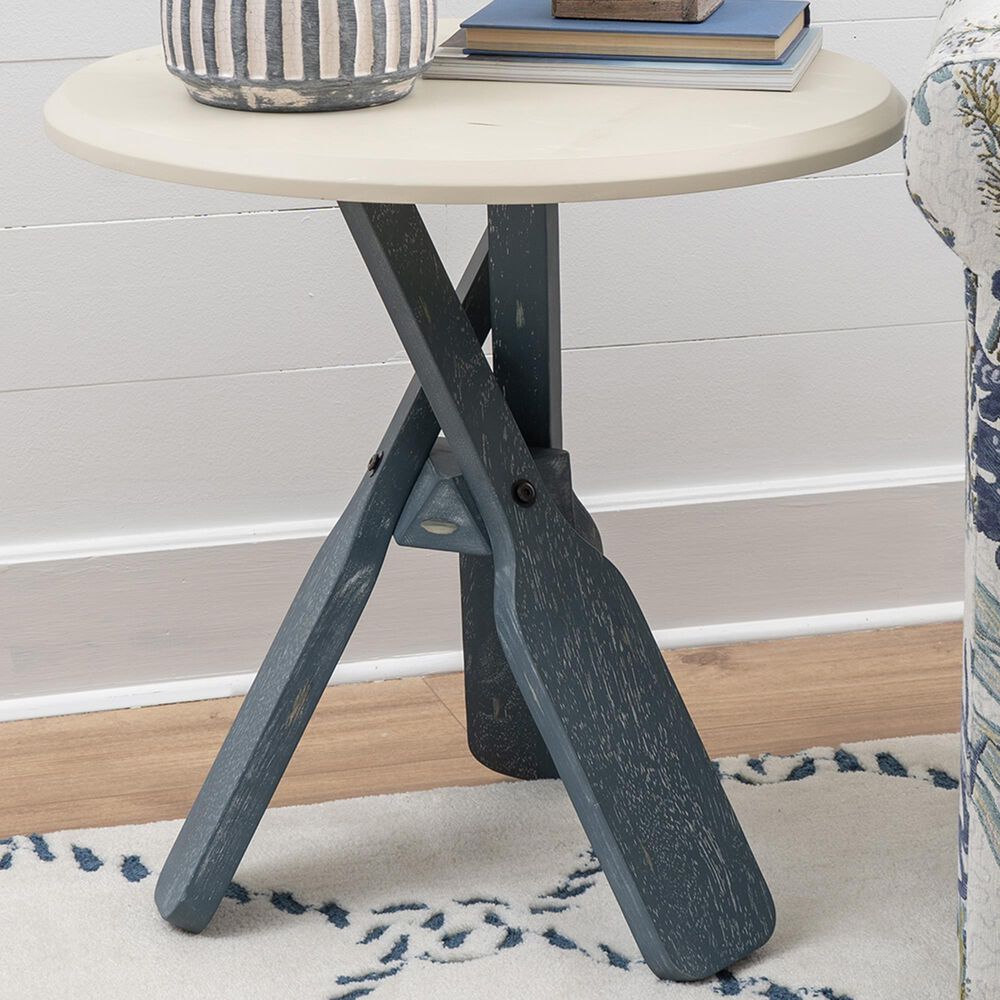 Linon Home Decor Omar Round Side Table in Distressed Blue and Cream, , large