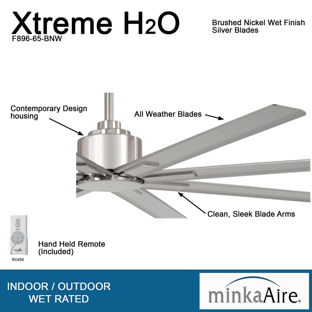 Minka-Aire Xtreme H2O 65" Indoor/Outdoor Ceiling Fan in Brushed Nickel Wet, , large