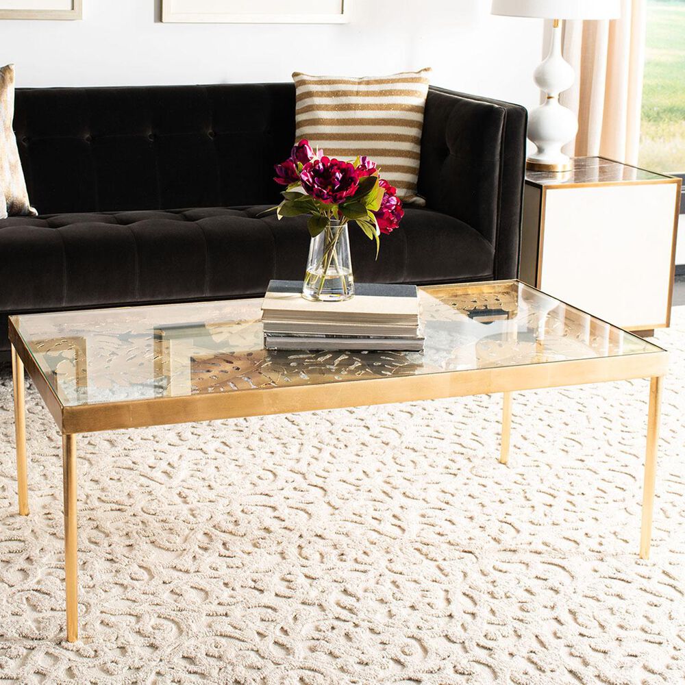Safavieh Leilani Palm Leaf Coffee Table in Gold Leaf, , large