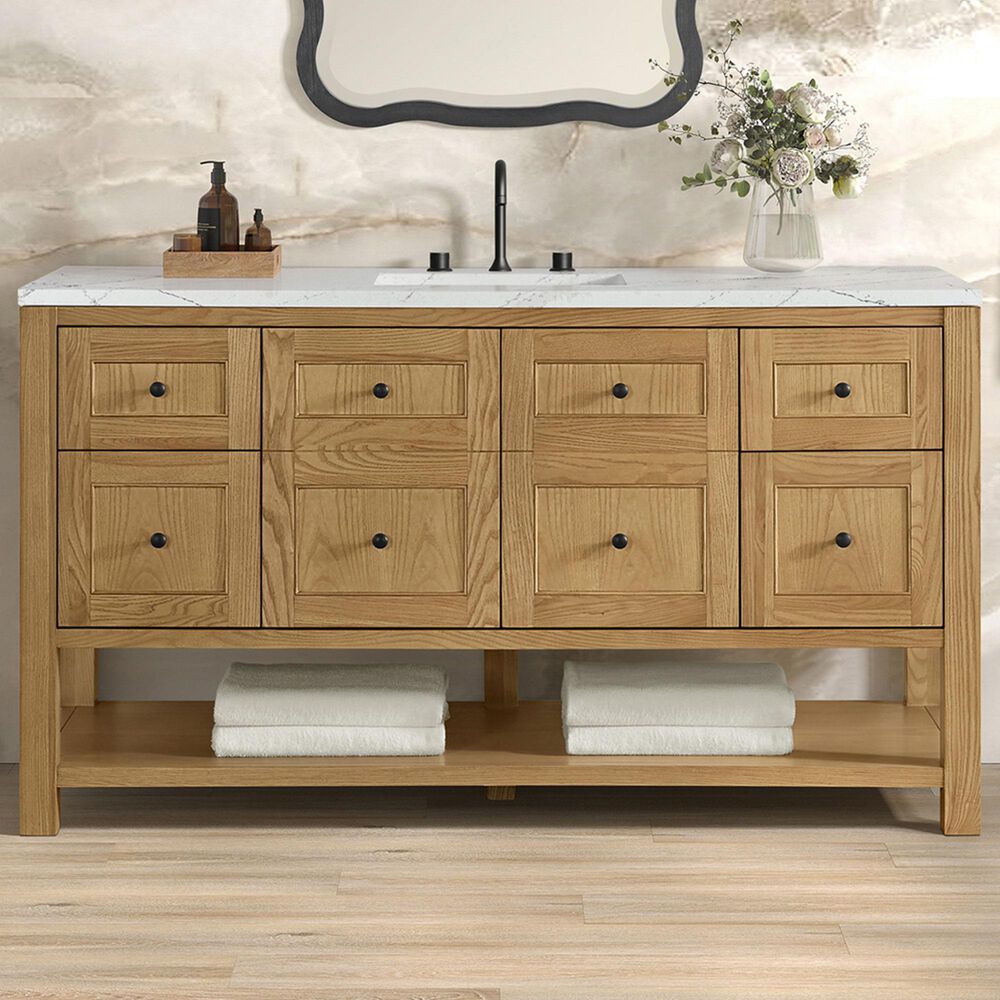 James Martin Vanities Breckenridge 60" Single Bathroom Vanity in Light Natural Oak with 3 cm Ethereal Noctis Quartz Top, Rectangular Sink and FreePower Wireless Charger, , large
