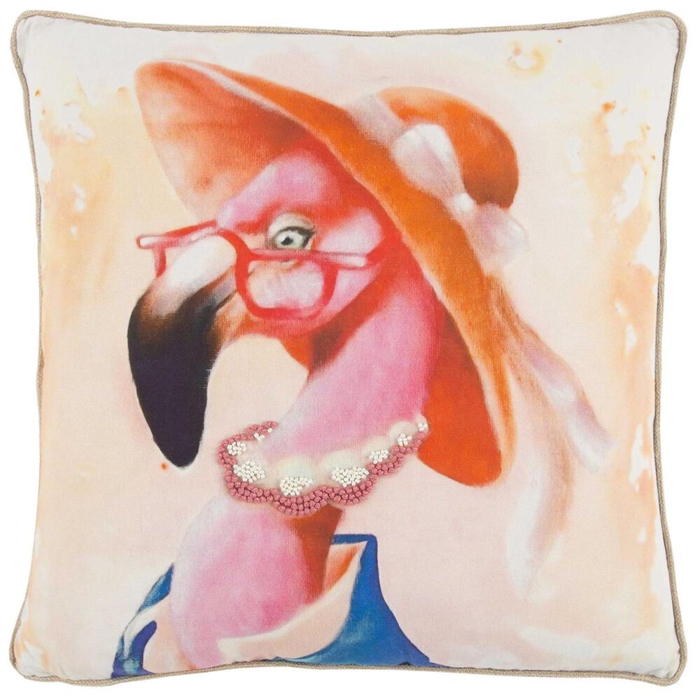 Rizzy Home Mariah Parris 20" x 20" Pillow Cover with Pink Flamingo with Glasses, , large