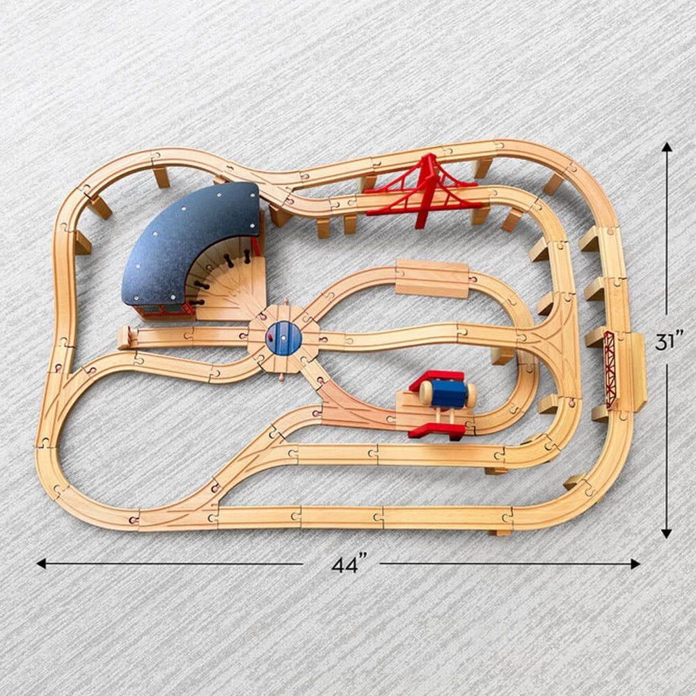 Melissa &amp; Doug Deluxe Wooden Railway Train Play Set, , large