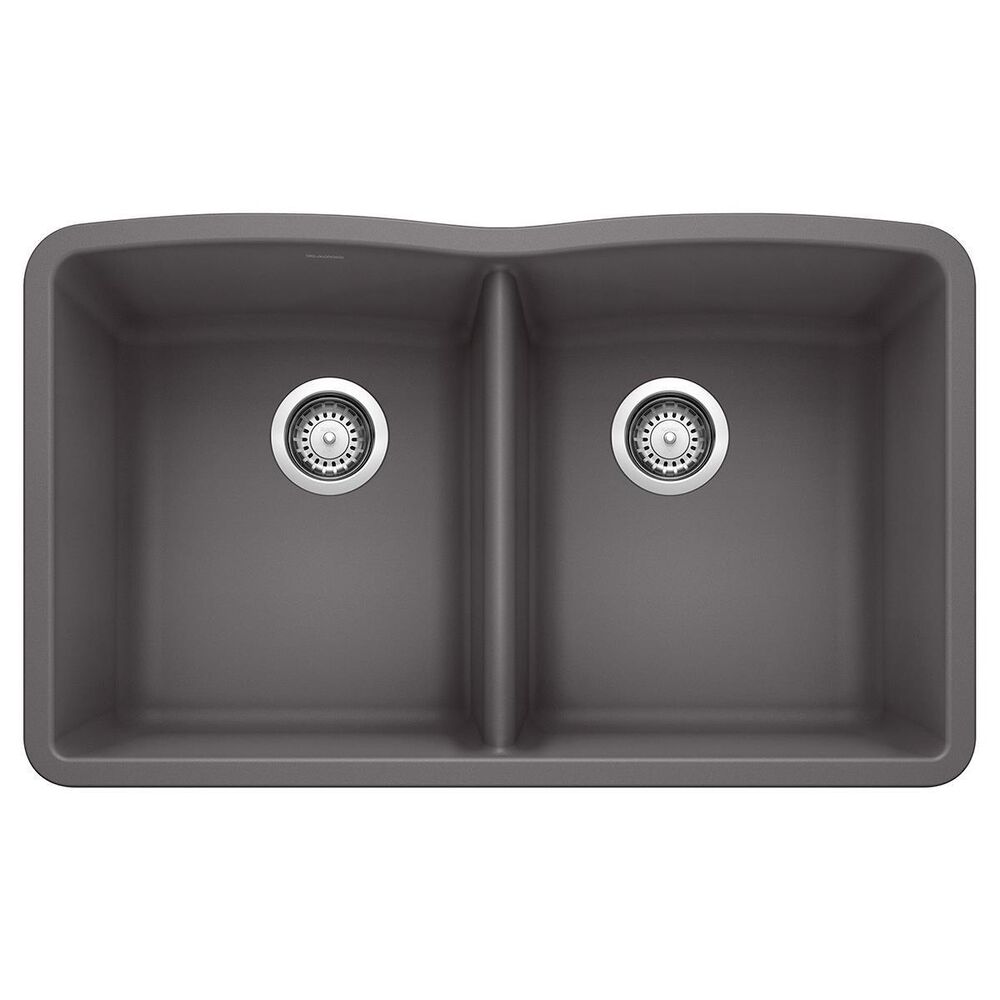 Blanco Diamond 32" Equal Double Bowl Kitchen Sink in Cinder, , large