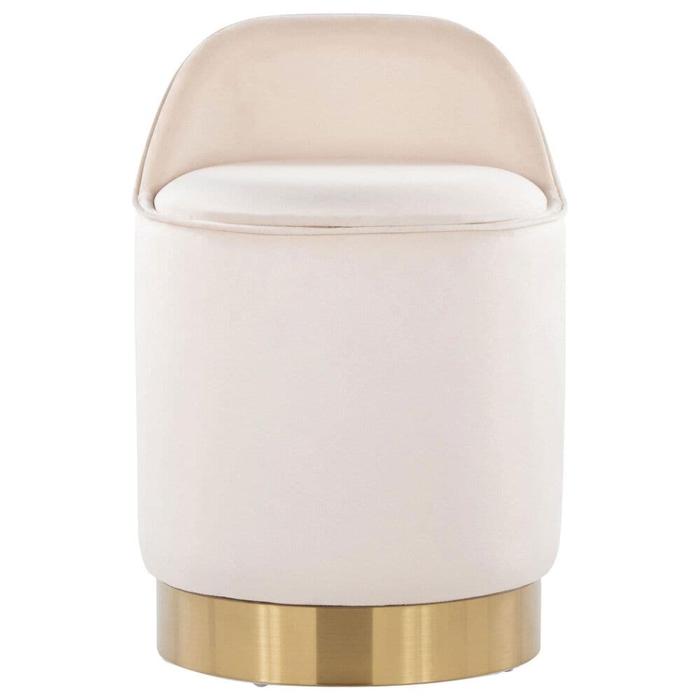 Lumisource Marla Vanity Stool with Cream Upholstered in Gold, , large