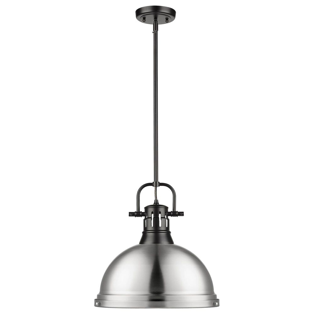 Golden Lighting Duncan 1-Light Pendant with Rod and Pewter Shade in Matte Black, , large