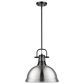 Golden Lighting Duncan 1-Light Pendant with Rod and Pewter Shade in Matte Black, , large