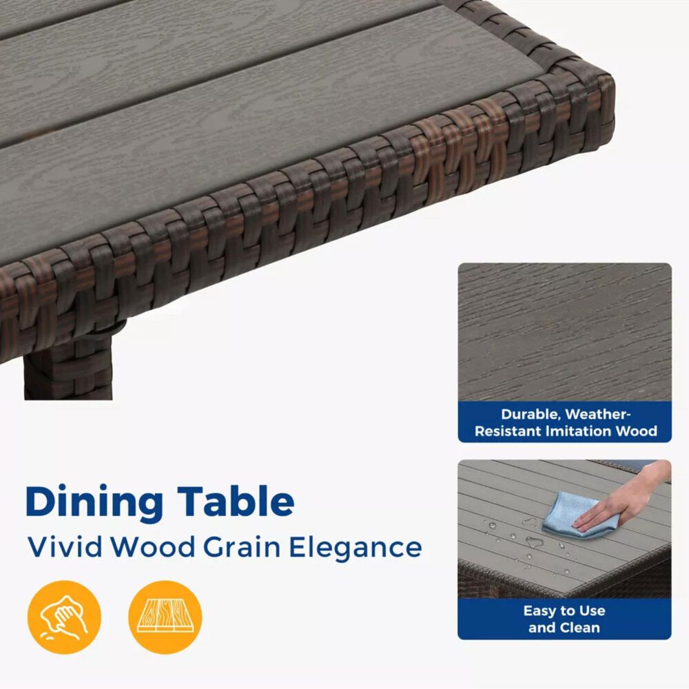 Hearth and Haven 7-Piece Outdoor Dining Set with Blue Cushion in Brown, , large