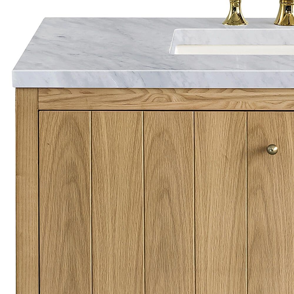James Martin Vanities Hudson 36&quot; Single Bathroom Vanity in Light Natural Oak with 3 cm Carrara White Marble Top and Rectangular Sink, , large