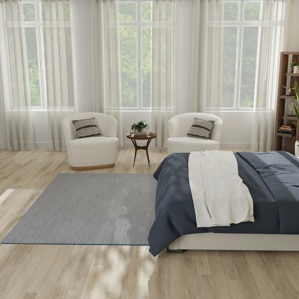 Nourison Courtyard Ivory and Blue 5&#39; x 7&#39; Indoor/Outdoor Area Rug, , large