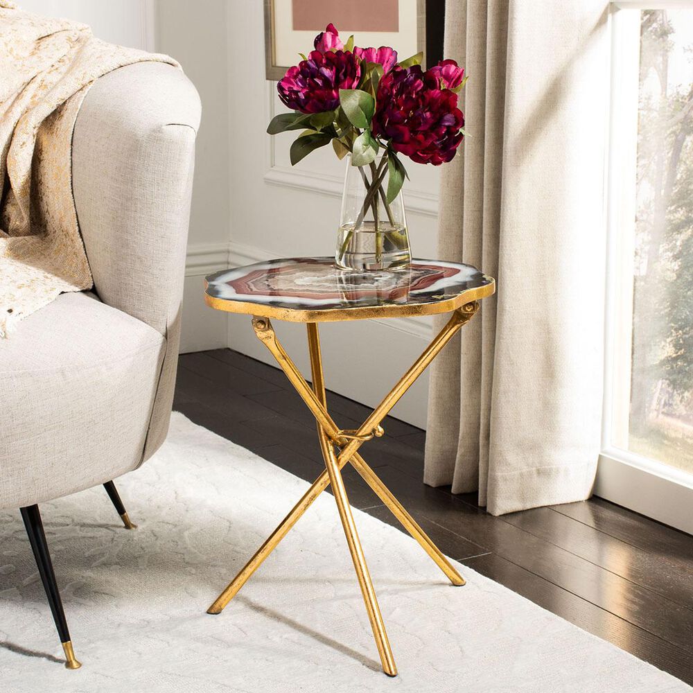 Safavieh Celeste Faux Agate Side Table in Maroon and Gold, , large