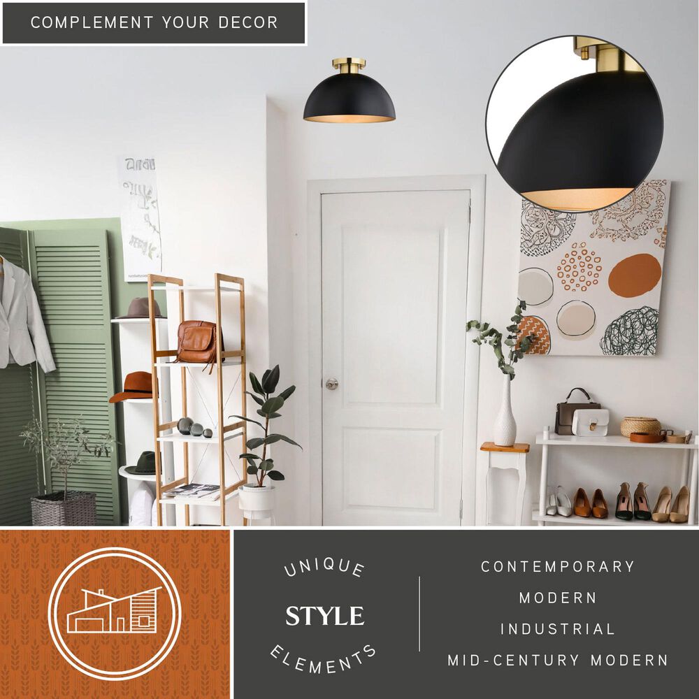 Vaxcel Devon 1-Light Semi Flush Mount in Matte Black and Satin Brass, , large