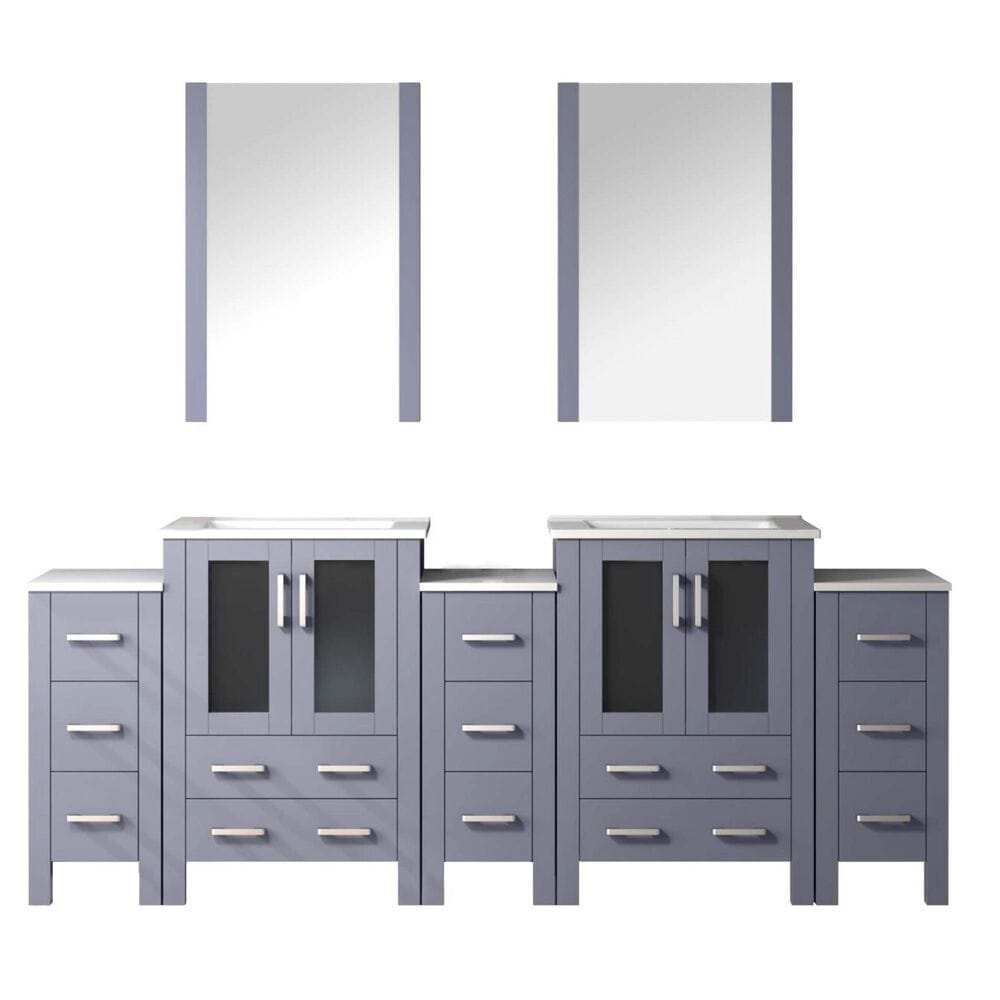 Lexora Home Volez 84" Double Bathroom Vanity in Dark Grey with White Ceramic Top, Rectangular Sinks and 22" Mirror, , large