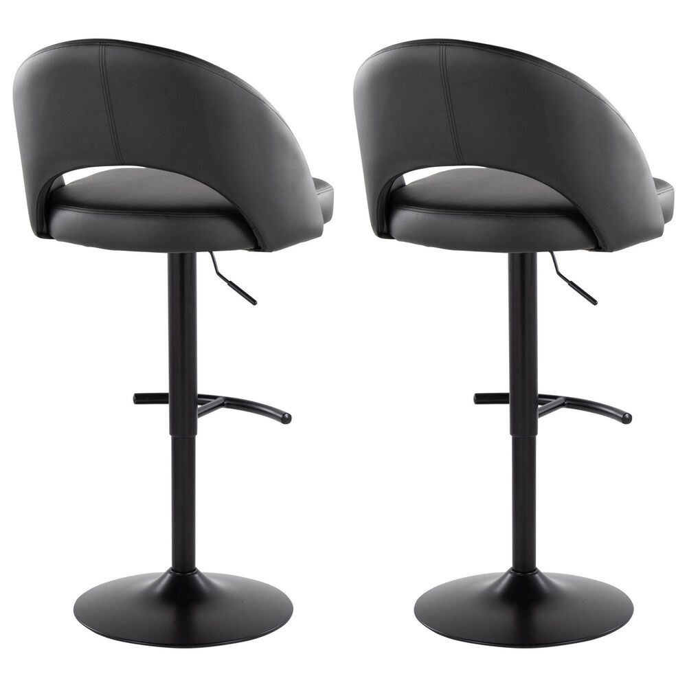 LumiSource Renee Adjustable Swivel Bar Stool with Black Faux Leather Upholstery in Black (Set of 2), , large