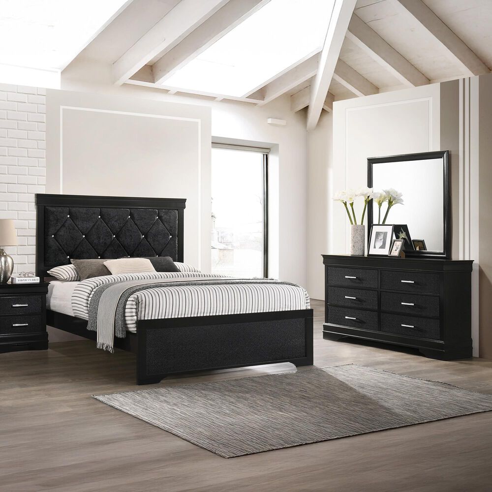 Crown Mark Amalia 6-Drawer Dresser and Mirror in Black, , large