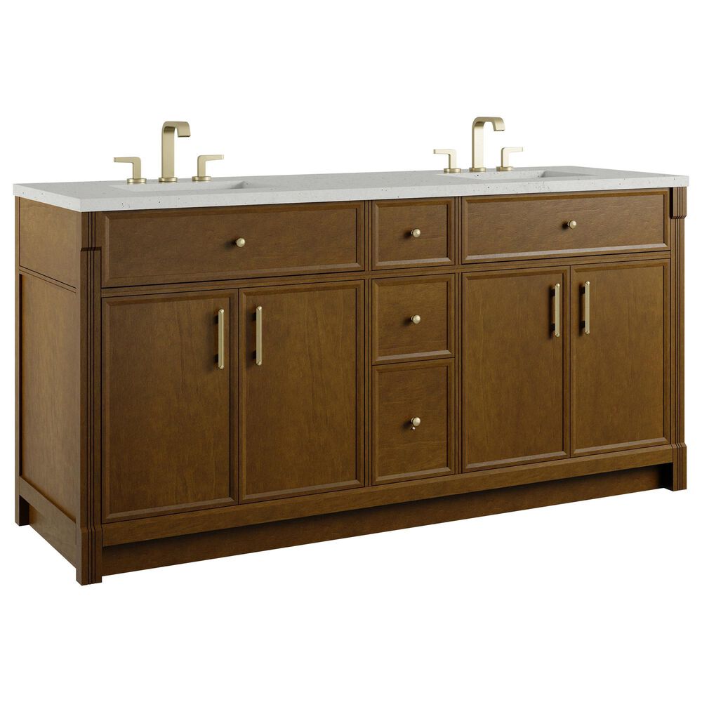 James Martin Bellshire 72" Double Bathroom Vanity in Honey Oak with 3 cm Lime Delight Silestone Top and Rectangular Sinks, , large