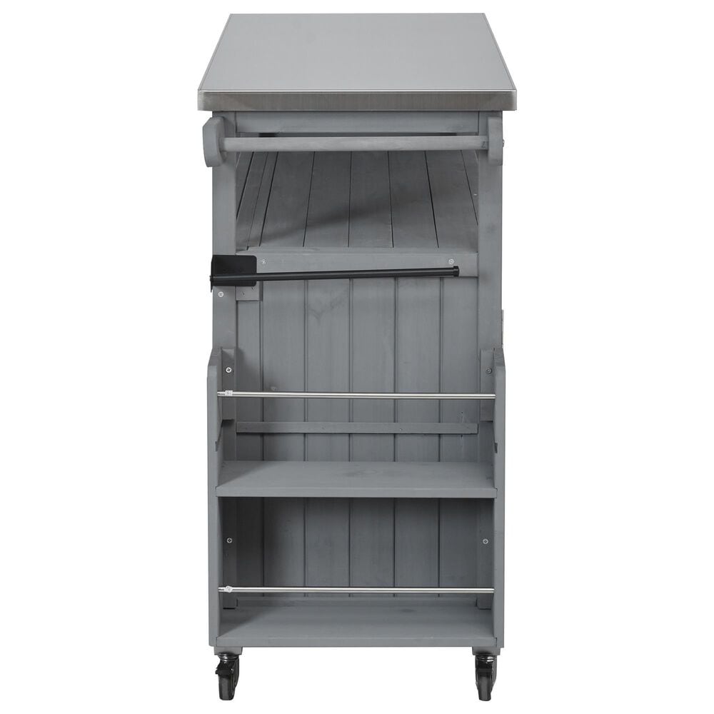Hearth and Haven Outdoor Kitchen Island Cart with Adjustable Shelves and Stainless Steel Top in Gray, , large