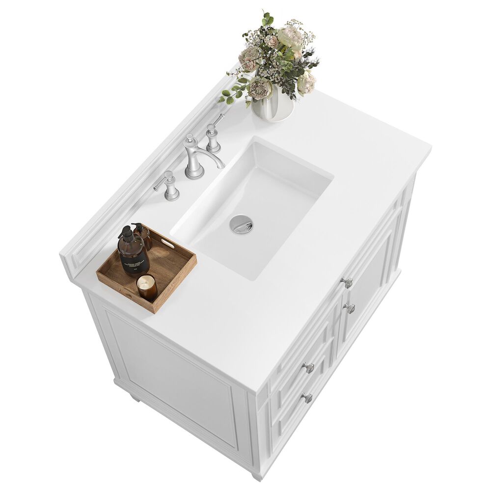 James Martin Vanities Lorelai 36&quot; Single Vanity in Bright White with 3 cm White Zeus Quartz Top, , large