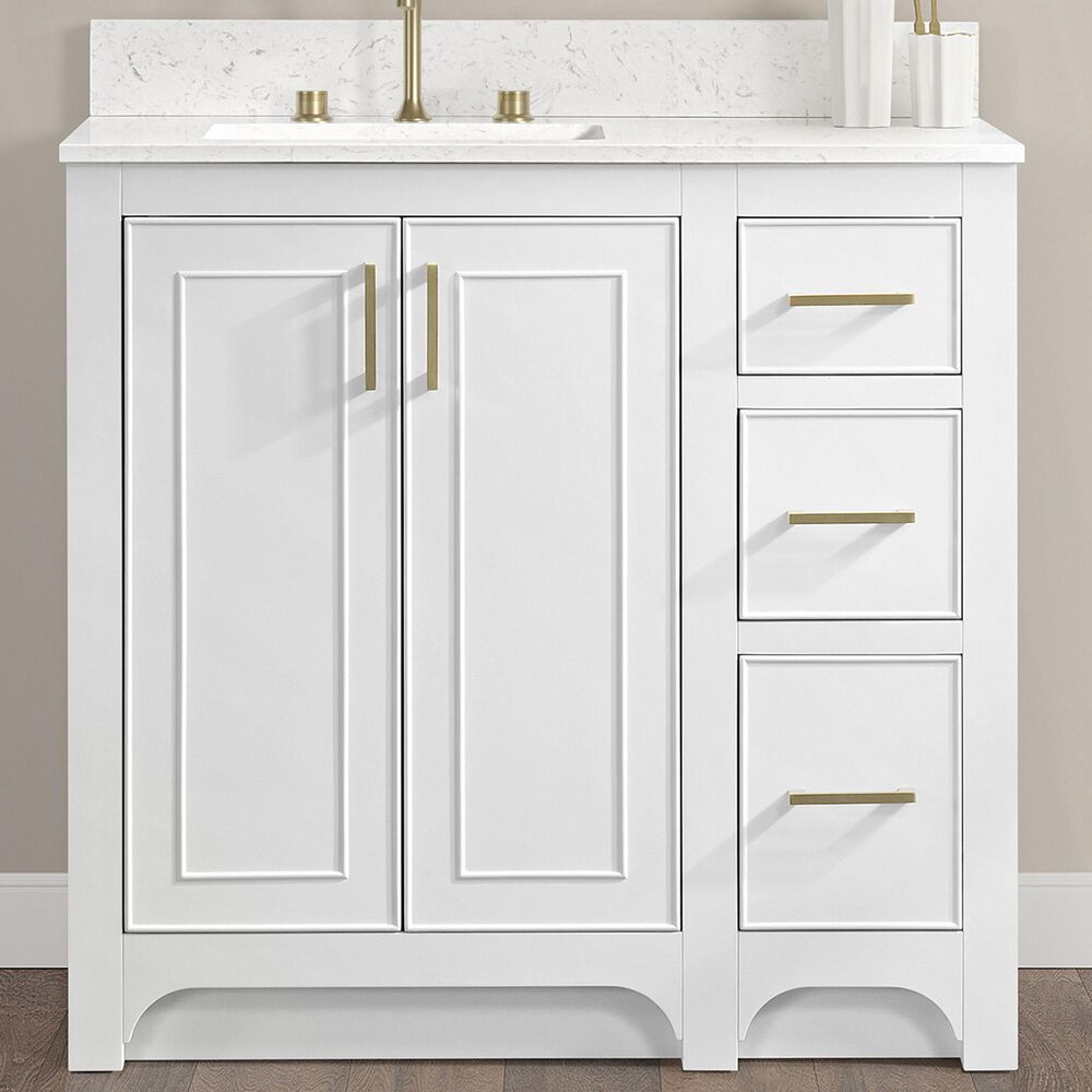37B Lucerne 36" Single Bathroom Vanity Cabinet in Bright White with Marble Top and Backsplash, , large