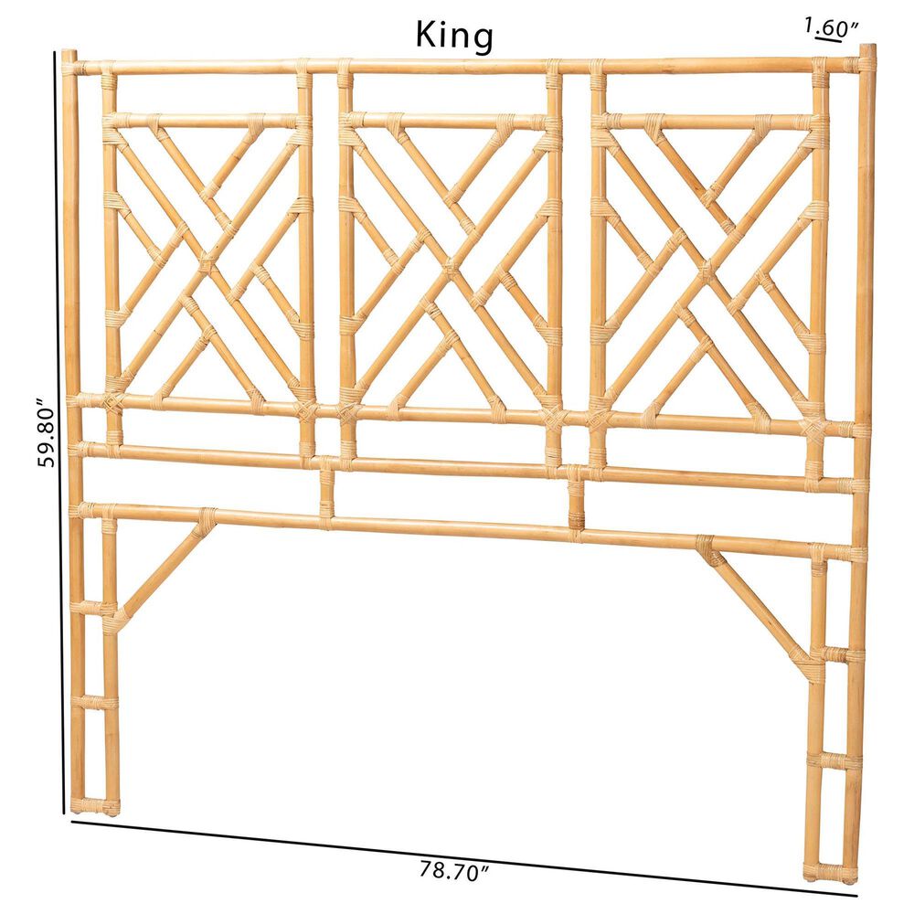 Baxton Studio Karavo King Standalone Headboard in Natural Rattan, , large