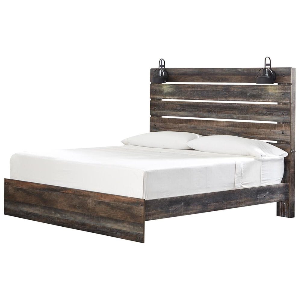 Ashley Drystan King Panel Bed in Rustic Brown with USB Ports, , large