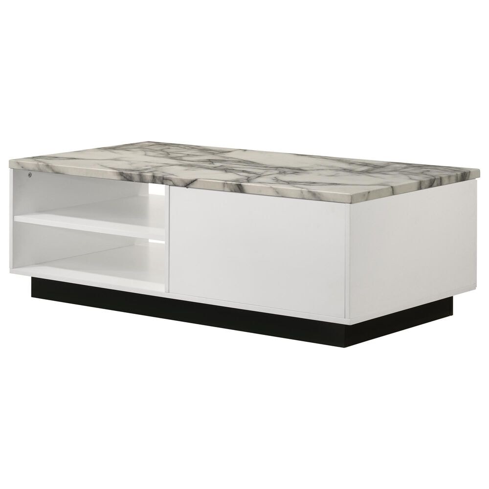 HOMLUX 47" Coffee Table with Faux Marble Top in White and Black, , large