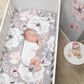 Lambs & Ivy Watercolor Floral Cotton Crib Sheet Grey, Pink and White, , large