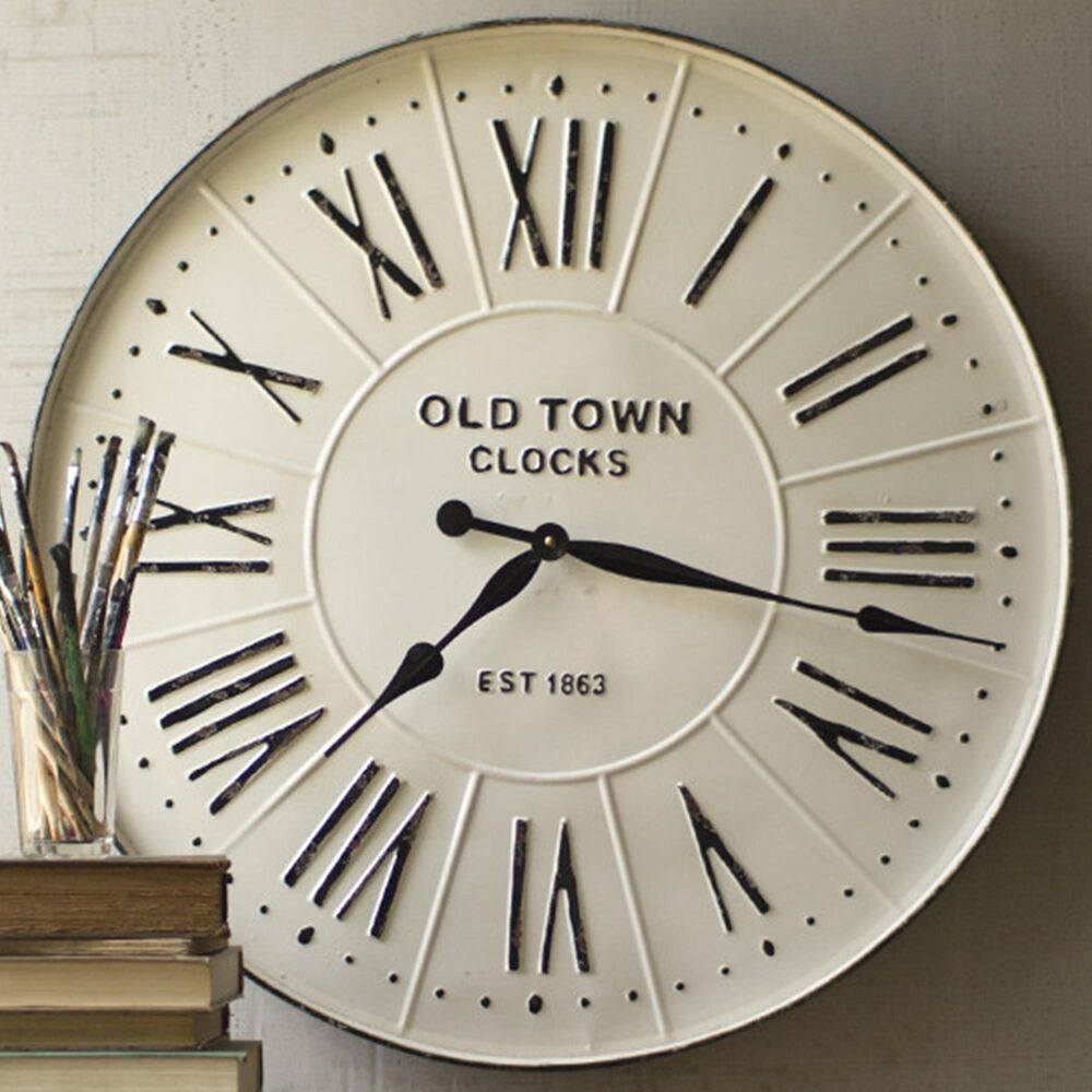 Kalalou Round Wall Clock in Black and White, , large
