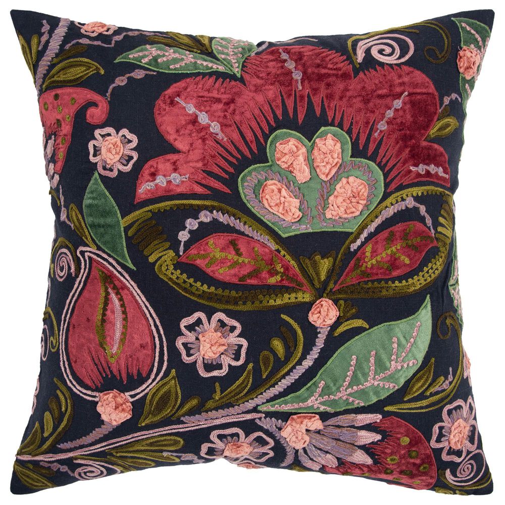 Rizzy Home Floral 20" Pillow Cover in Black and Multicolor , , large