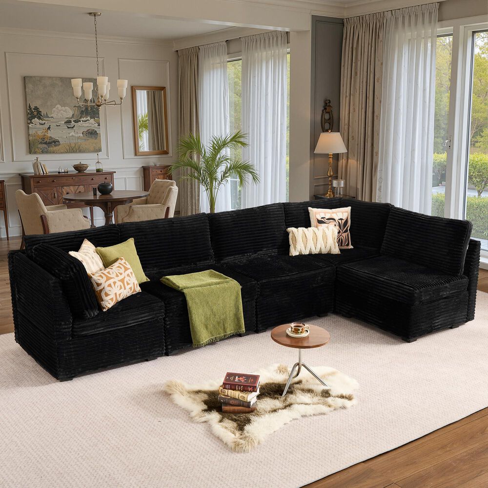 Noviland HOMLUX 5-Piece Oversize Mod Sectional in Black, , large